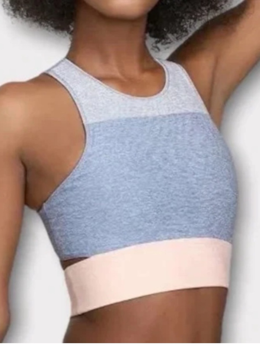 Outdoor Voices Tri-Tone Blue Cream Colorblock Racerback Crop Top